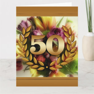 50-årsjubileum blomillustration gyllene ram kort