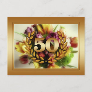 50-årsjubileum blomillustration gyllene ram vykort
