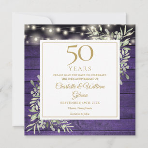 50-årsjubileum Blommande Lila Träljus Fyrkantig Spara Datumet