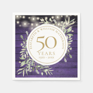50-årsjubileum Blommande Lila Träljuslyktor Pappersservett