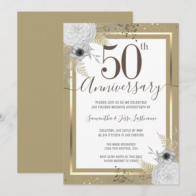 50-årsjubileum Blommig inbjudan (Fram/baksida)