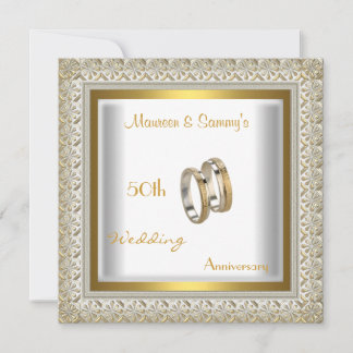 50-årsjubileum Bröllop Vitt Guld Elegant Inbjudningar