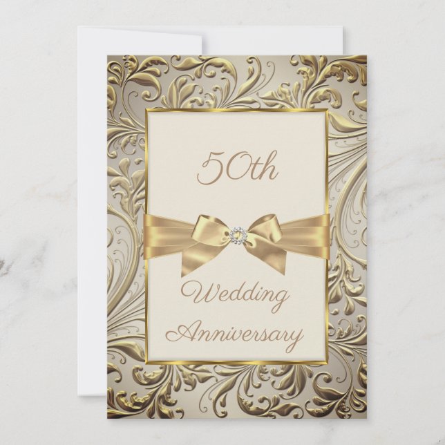 50-årsjubileum Brons Guld Bow Floral Virvel Inbjudningar (Framsida)