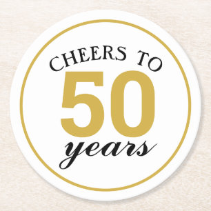 50-årsjubileum Cheers till 50 år Guld Underlägg Papper Rund