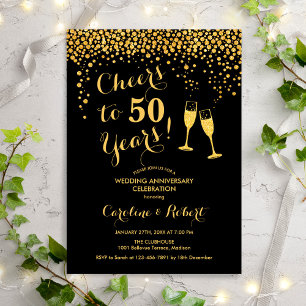 50-årsjubileum - Cheers to 50 Years Guld Black Inbjudningar