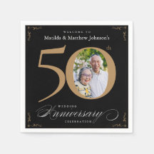 50-årsjubileum: Classy Black Guld Calligraphy Nap