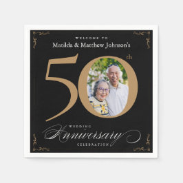 50-årsjubileum: Classy Black Guld Calligraphy Nap Pappersservett