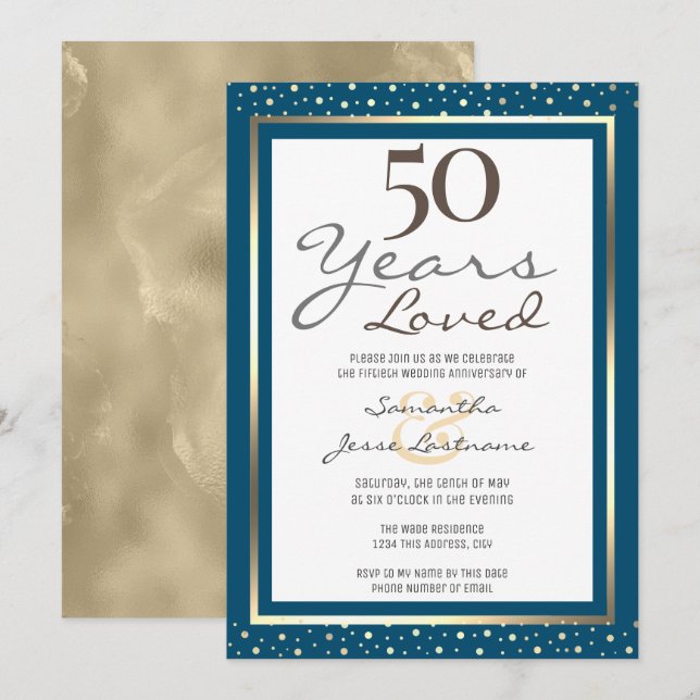 50-årsjubileum Elegant Guld Inbjudan (Fram/baksida)