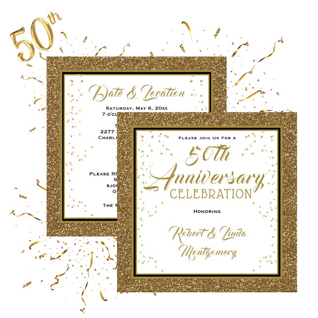 50-årsjubileum Elegant Guld inbjudan (50th Anniversary Elegant Gold Invitation)