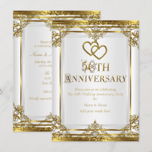 50-årsjubileum Elegant Guld Vit Pärla Inbjudningar