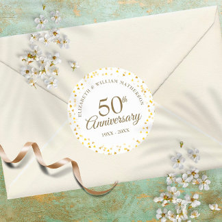 50-årsjubileum Eleganta Gyllene Hjärtan Konfetti Runt Klistermärke