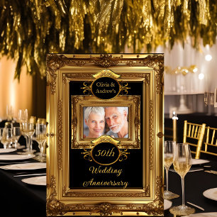 50-årsjubileum Fest Guld Ram Foto Inbjudningar