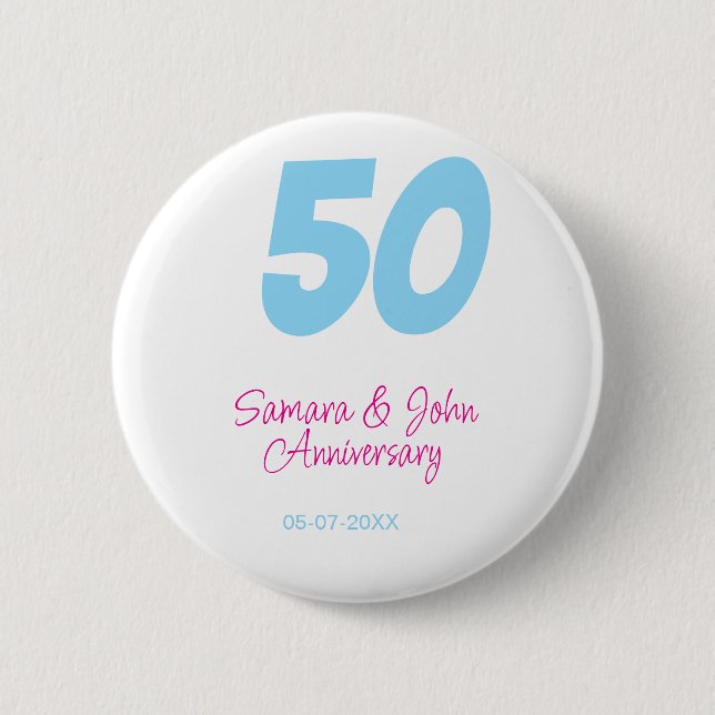50-årsjubileum fet blå rosa namn datum elegant  knapp (Framsida)