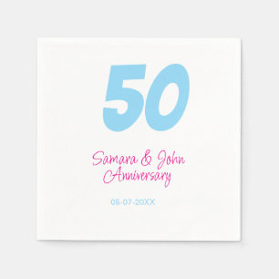 50-årsjubileum fet blå rosa namn datum elegant  pappersservett