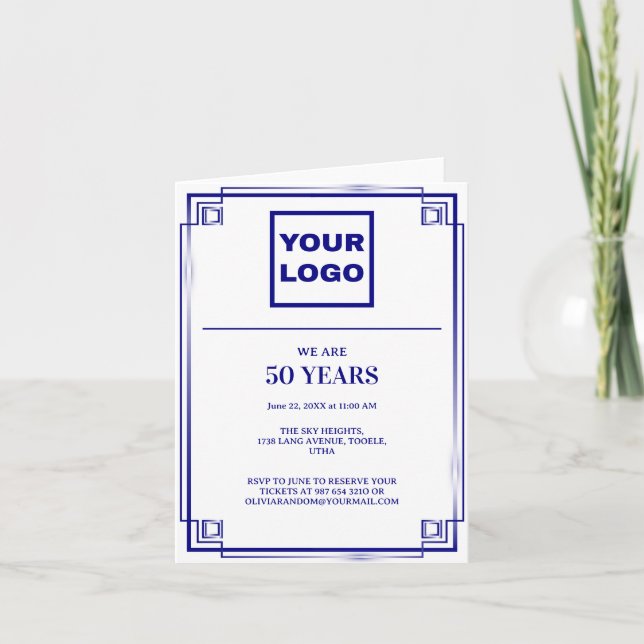 50-årsjubileum firande logotyp affärsverksamhet inbjudan (Framsida)