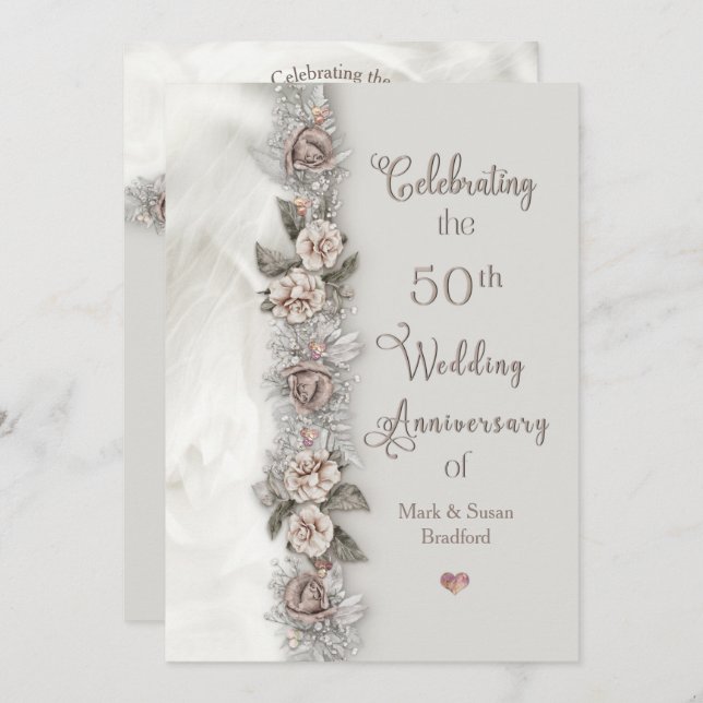 50-årsjubileum för bröllop Drömmar om blommor Beig Inbjudningar (Fram/baksida)