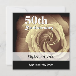 50-årsjubileum för bröllop Elegant guldros A01B Inbjudningar