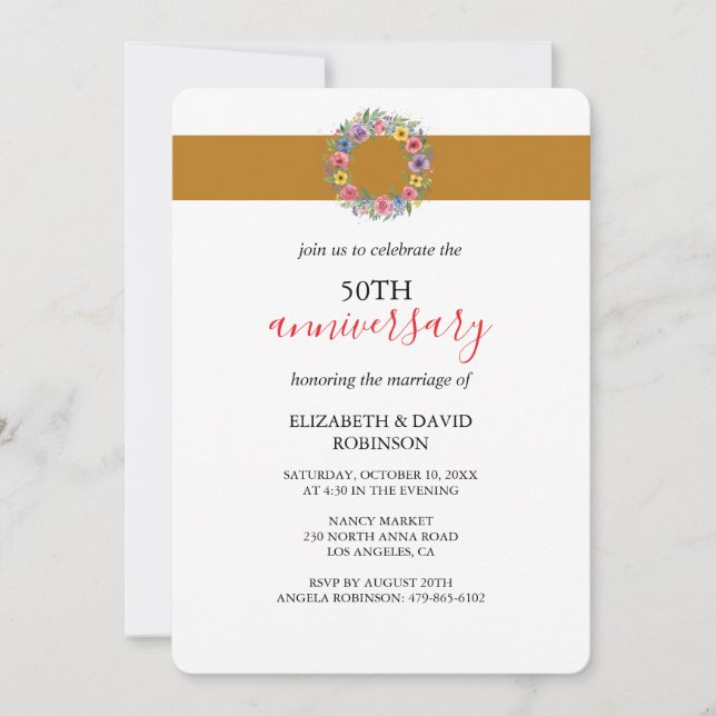50-årsjubileum för bröllop Guld Inbjudningar (Framsida)