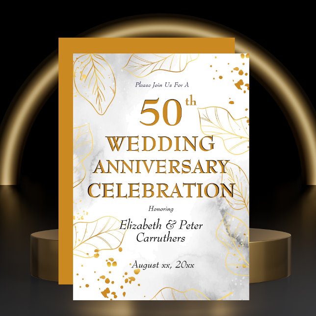 50-årsjubileum för bröllop Guldkalas Inbjudningar (50th Wedding Anniversary Celebration Golden Party Invitation)