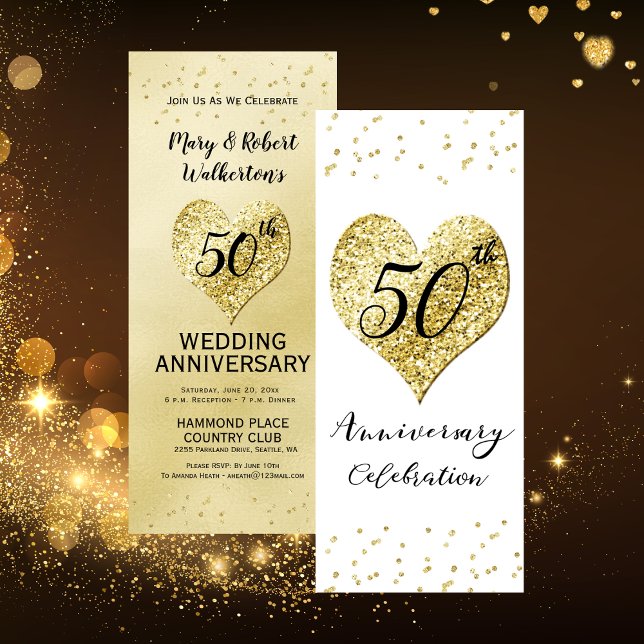 50-årsjubileum för bröllop Guldkonfetti Inbjudningar (50th Wedding Anniversary Celebration Gold Confetti Invitation)