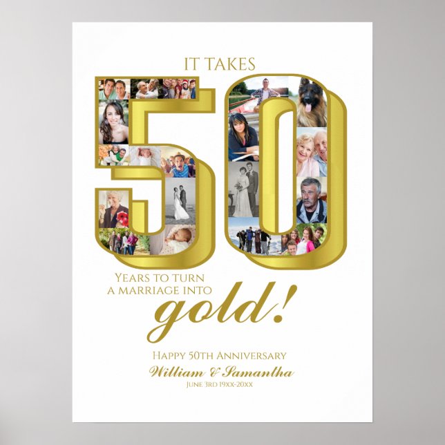 50-årsjubileum för bröllopsfotocollage poster (Framsidan)