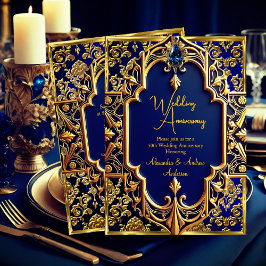 50-årsjubileum för elegant, marinblått gummi Guld Inbjudningar