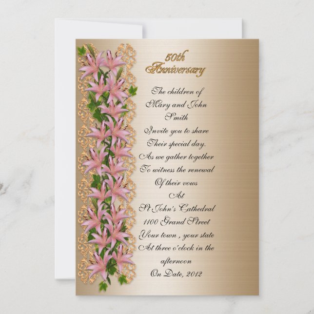 50-årsjubileum för förnyelse av vild och lögn inbjudningar (Framsida)