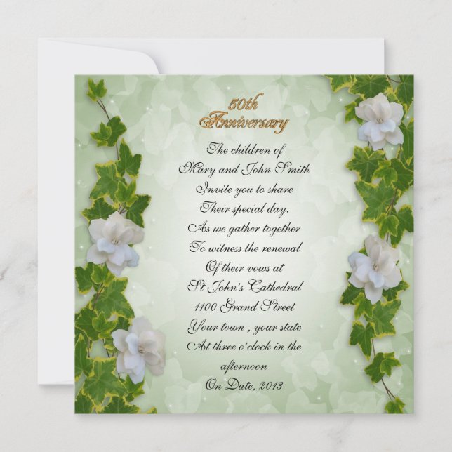50-årsjubileum för förnyelse av vy och gardenias inbjudningar (Framsida)