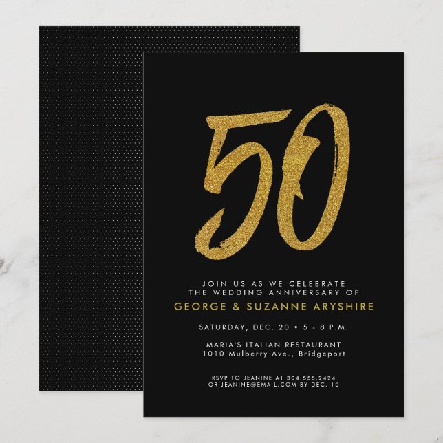 50-årsjubileum för Svart och guld Inbjudningar (Fram/baksida)
