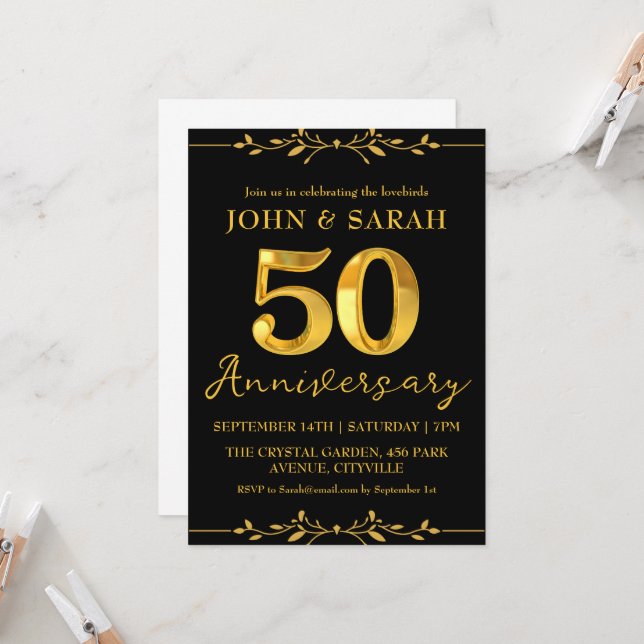 50-årsjubileum för svarta och guld inbjudningar (Fram/Back In Situ)