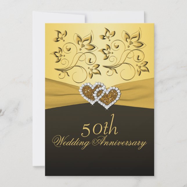 50-årsjubileum Gått med inbjudan till Hearts Weddi (Framsida)