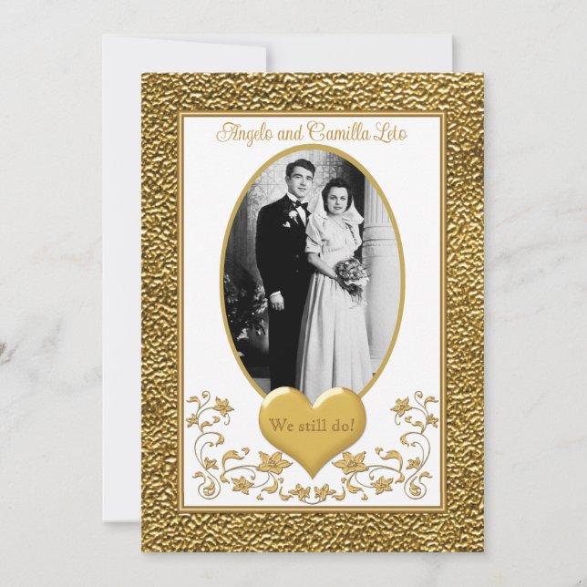50-årsjubileum, Gold Heart Invitation 2 - Vit Inbjudningar (Framsida)