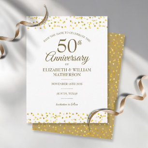 50-årsjubileum Golden Love Hearts Save the Date Vykort