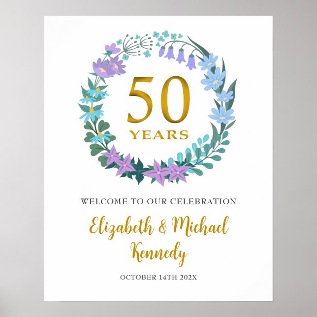 50-årsjubileum Golden Welcome Blommigt Wandeann Si Poster (Framsidan)