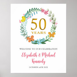 50-årsjubileum Golden Welcome Blommigt Wandeann Si Poster