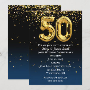 50-årsjubileum Guld Buboner och Konfetti Inbjudningar