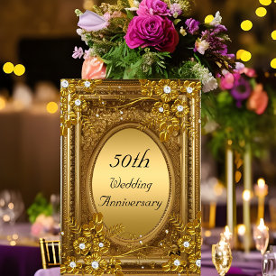50-årsjubileum Guld Diamant Blommig Antik Ram Inbjudningar