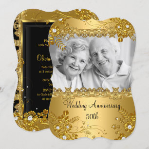 50-årsjubileum Guld Diamant Blommig Foto Inbjudningar