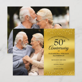 50-årsjubileum Guld Folie Spara Datum 2 Foto Meddelande Vykort