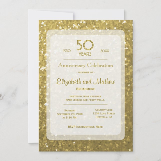 50-årsjubileum | Guld glitter Inbjudningar (Framsida)