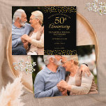 50-årsjubileum Guld Hearts 2 Foto Spara datum Meddelande Vykort<br><div class="desc">Med ömtåliga guld-hjärtan konfronteras man med en svart bakgrund. Du kan anpassa dig med dina 2 speciella foton och 50 års guldårsdag firande spara datuminformationen i elegantens moderna typografi. Designad av Thisisnotme©</div>