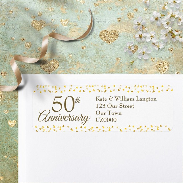 50-årsjubileum Guld Konfetti Returadress Etikett (50th Anniversary Gold Confetti Return Address Label)