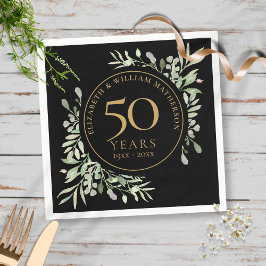 50-årsjubileum Guld Vattenfärg Grönska Blad Pappersservett