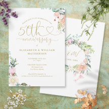 50-årsjubileum Guldhjärta Blommig Monogram