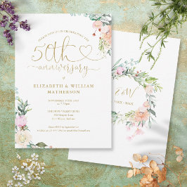50-årsjubileum Guldhjärta Blommig Monogram Inbjudningar