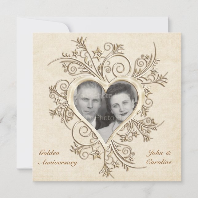 50-årsjubileum Guldhjärta Fotoinbjudan Inbjudningar (Framsida)