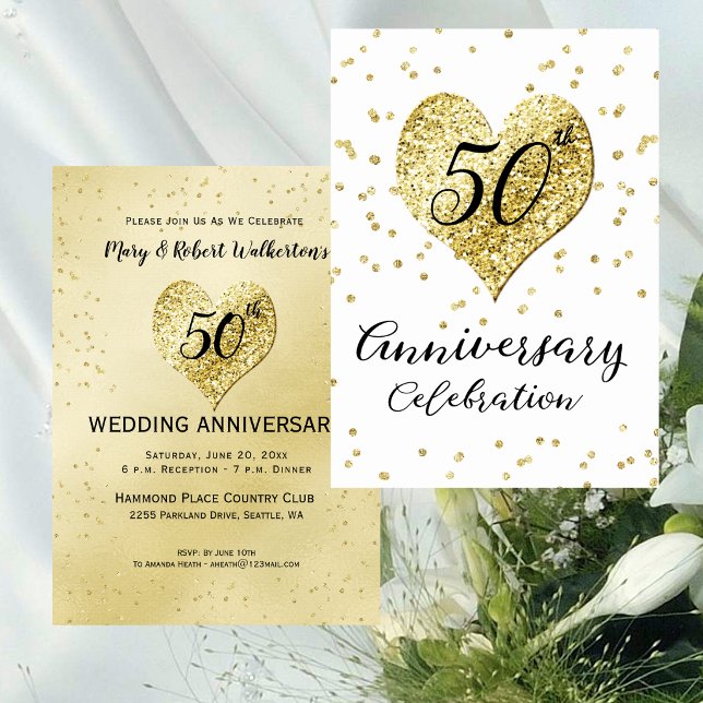 50-årsjubileum Guldkonfettibryllop Inbjudningar (50th Anniversary Gold Confetti Wedding Invitation
)