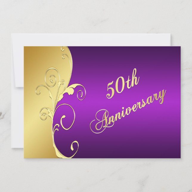 50-årsjubileum Guldrullar med lila Inbjudningar (Framsida)