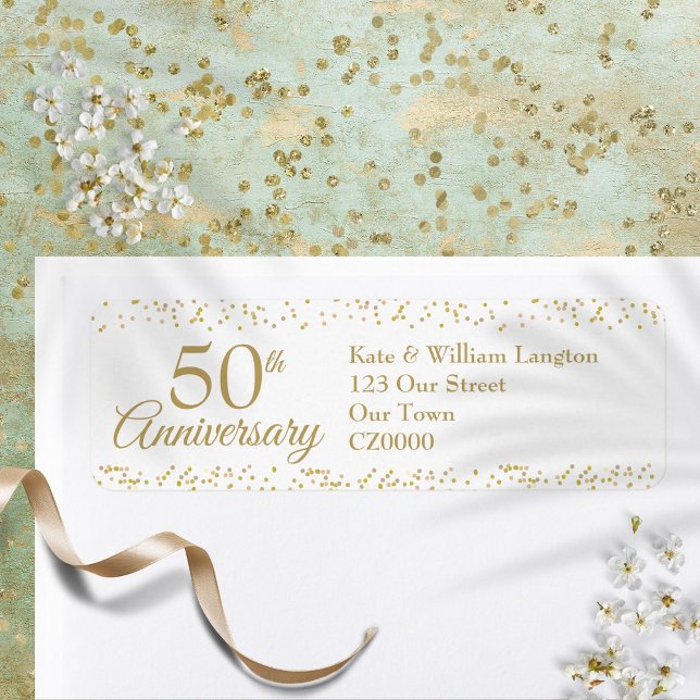 50-årsjubileum Guldstoft Konfetti Returadress Etikett (50th Anniversary Gold Dust Confetti Return Address Label)