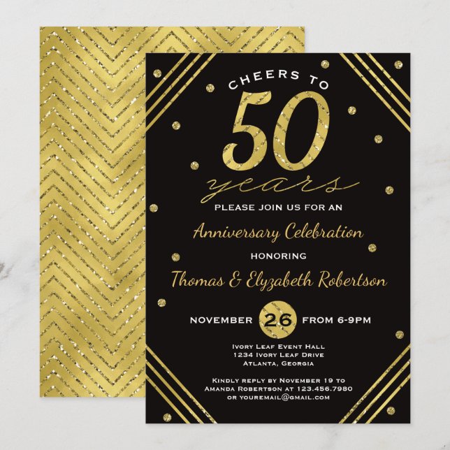 50-årsjubileum Inbjudan, Falskt Guld Inbjudningar (Fram/baksida)